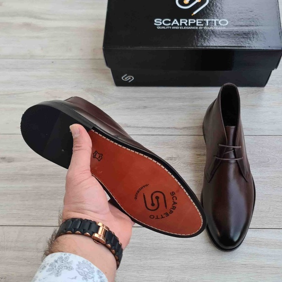 Premium Leather Brown Chukka Boots, Mens Lace-up Ankle Boots, Hand-Stitched Sole main image 4